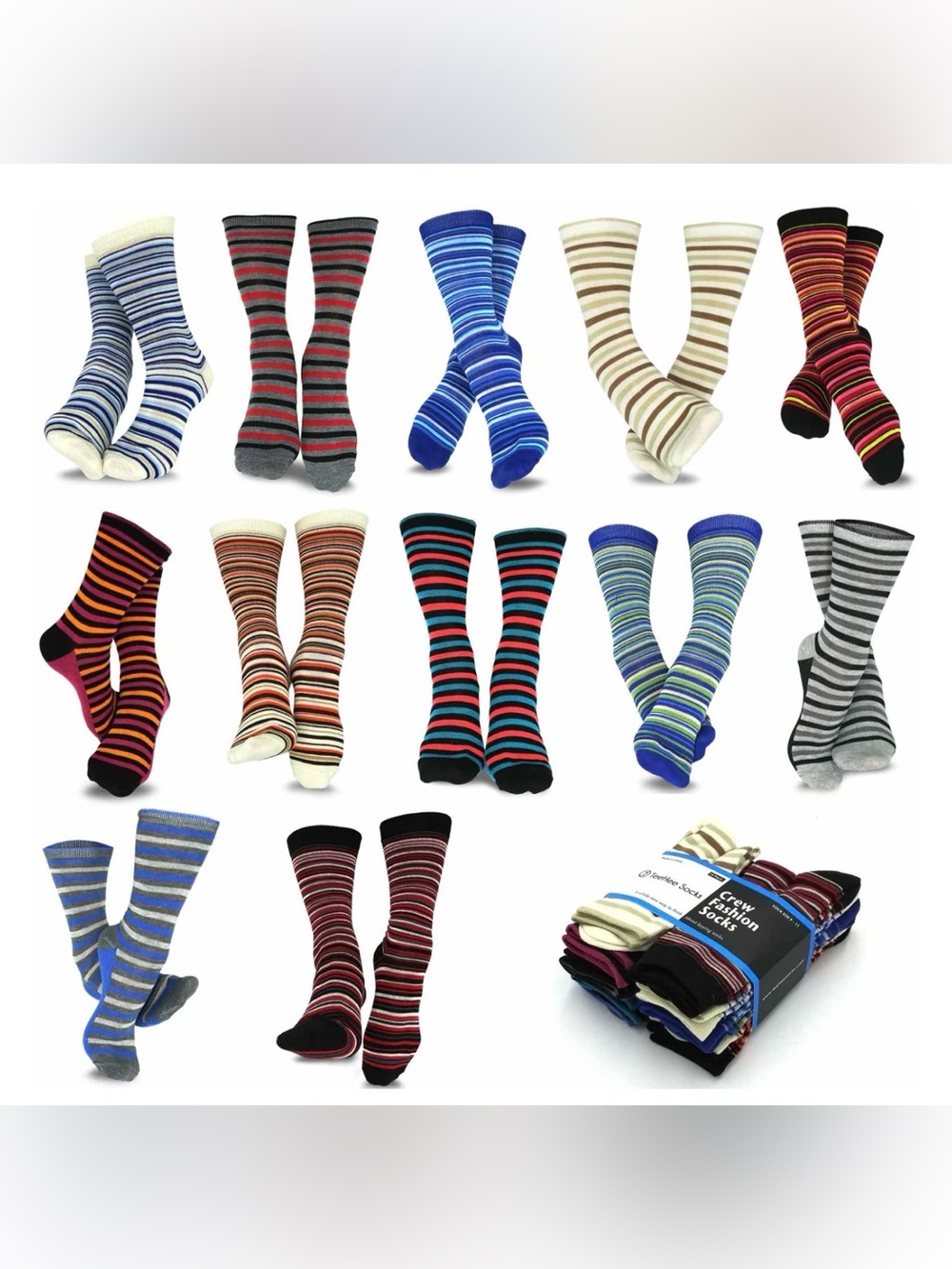 NWT TeeHee Women’s 12 Pack Striped Crew Fashion Socks - Size 9-11